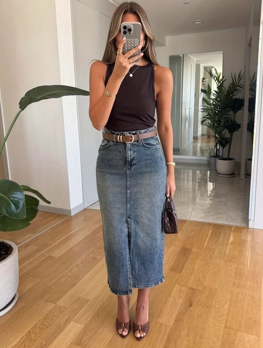 Slit Front Denim Skirt - Picture 3 of 5
